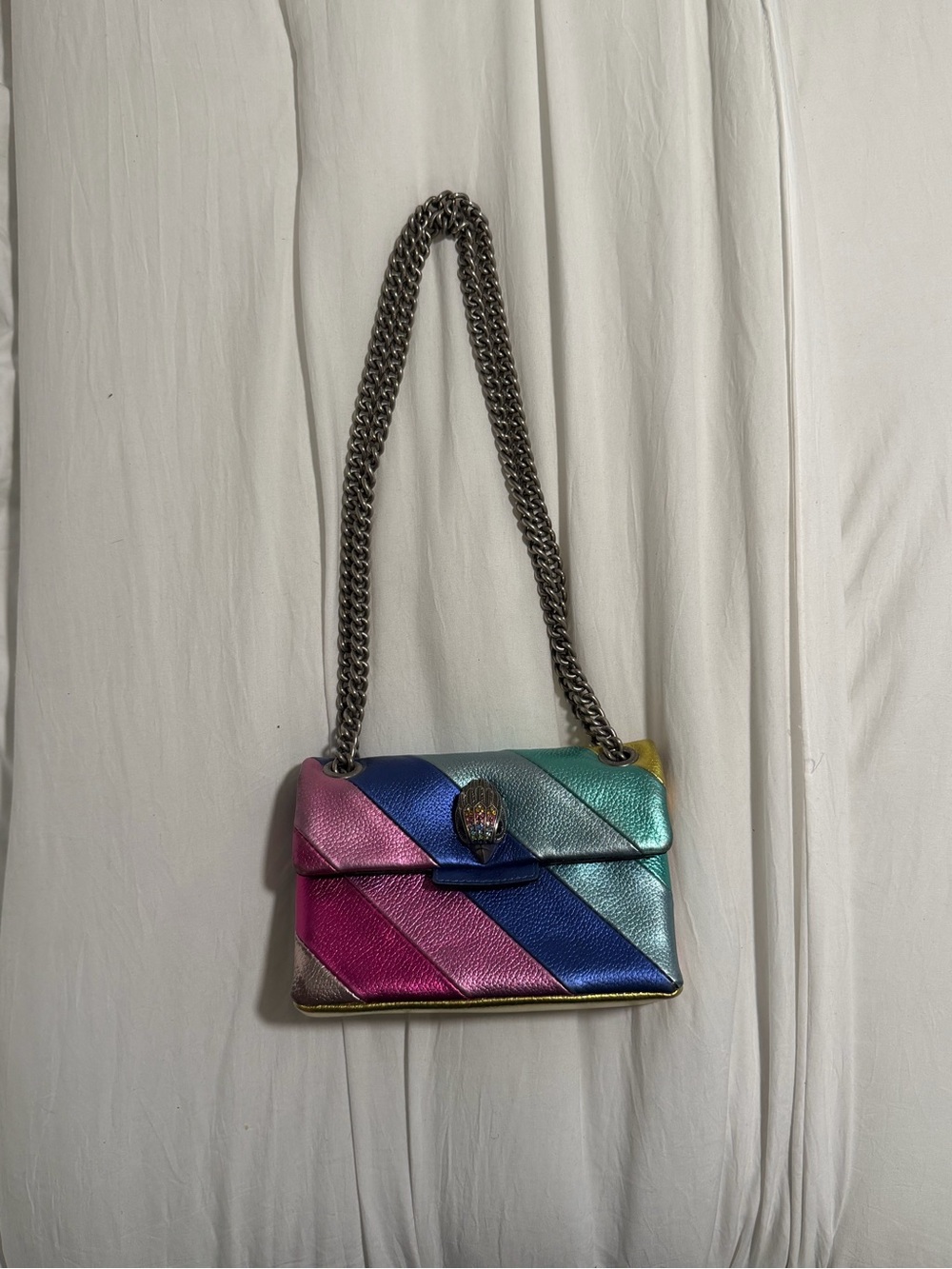 Kurt Geiger Multicolor Metallic Stripe Crossbody Bag with Chain Strap